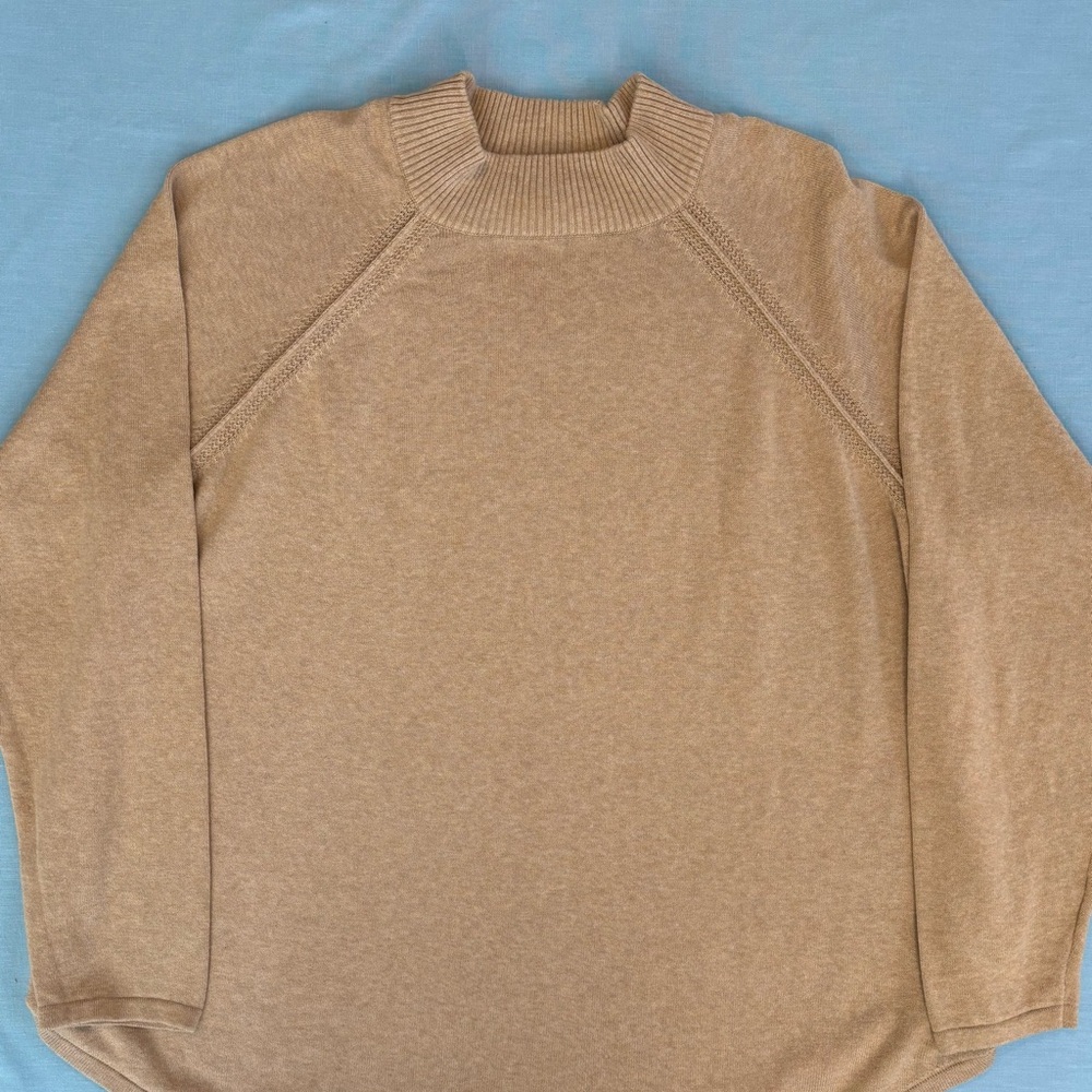 Kim Rogers Women's Tan Mock Turtleneck Sweater, 100% Cotton